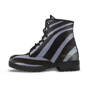 Grey Zebra Leather Boots (Vegan)