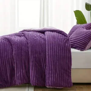 3 Pack 1 Set Queen Size Fleece Comforter Set - Super Soft Flannel Bedding, 100% Polyester Fill, Machine Washable, No Print, Heavyweight Warm Bed Set With 2 Pillow Shams Suitable For All Seasons