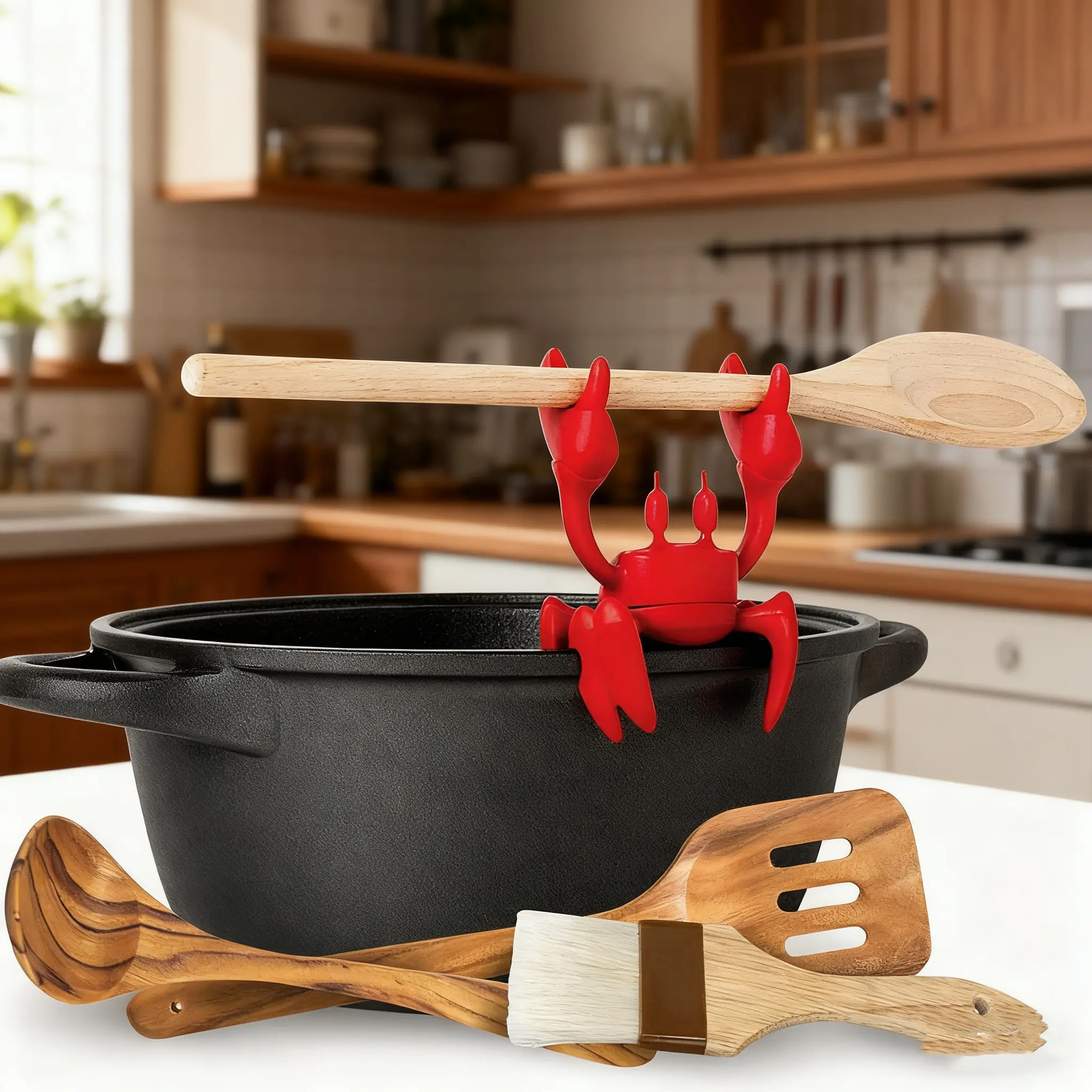 Crab Design Silicone Pot Side Clip, 1 Count Silicone Pot Side Holder, Cookware Accessories for Home Kitchen, Cooking Accessories, Kitchen Utensils Accessories, Kitchen Gadgets, Kitchen Accessory