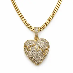 Miami Cuban Link Chain with 4 Different Pendants Hearts and Elephants Gold Plated Rhinestone Heart Pendant