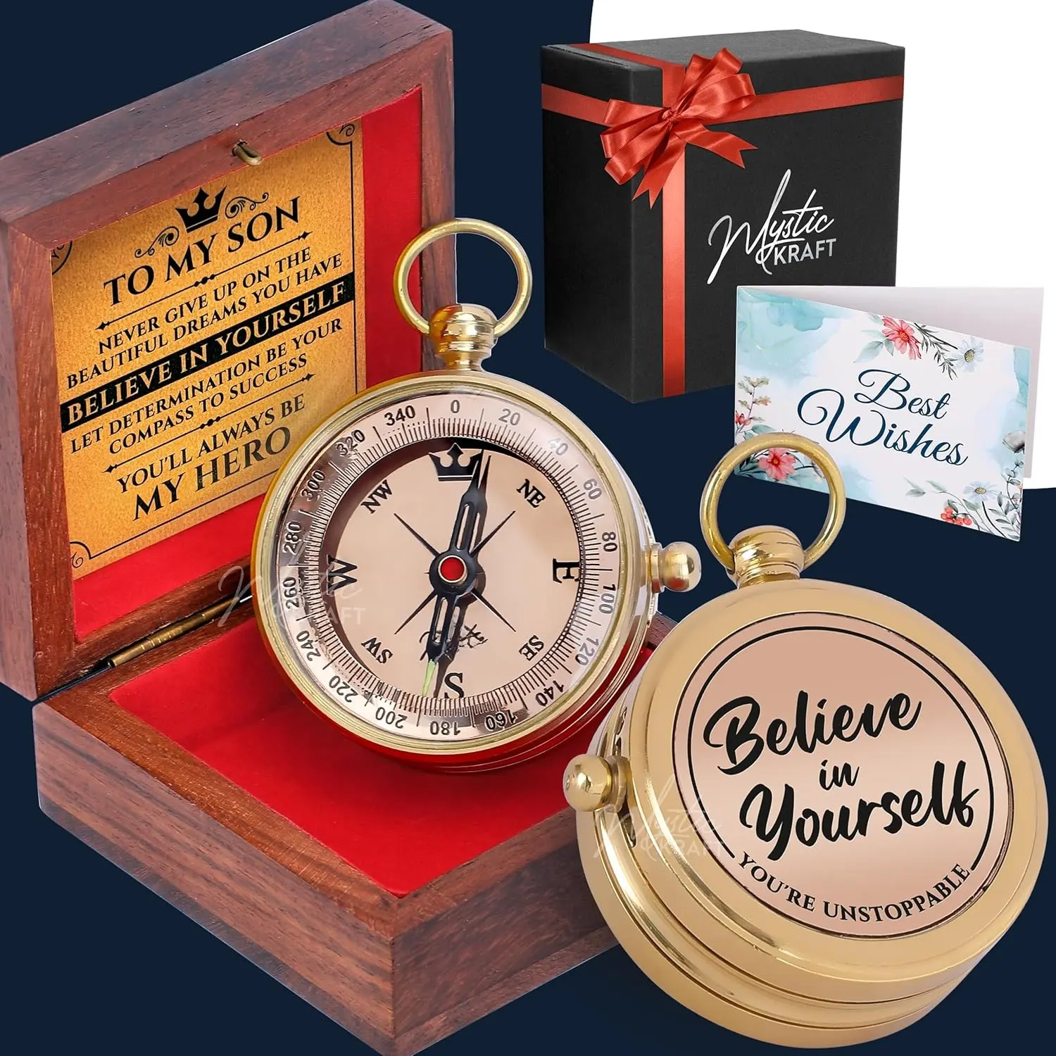 To My Son Engraved Pocket Compass  for Son, Graduation Gifts for Him, Birthday Gifts for Son from Mom Dad, Congratulations Gifts, Easter Gifts for , Christmas, Scout Gifts for Boys