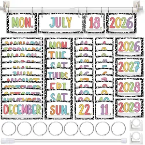 Composition Flip Calendar Bulletin Board Set Colorful Pastel Flip Calendar with Adjustable Holder 54 Date Cards for Classroom Home Decor Back to School Supplies
