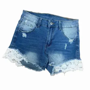 Zhangyan Women's Stretch Ripped Denim Shorts – Irregular Distressed 4-Pocket Jean with Button Zipper Closure & Lace Trim Fringe Hem | Hot Girl Spring Summer Outfit Festival Holiday Womenswear
