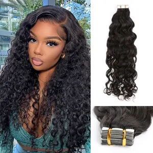 PU Tape In Hair Extensions Water Wave, 20pcs/pack, 50gram, Natural Color (Bleachable & Dyable), 100% Virgin Hair