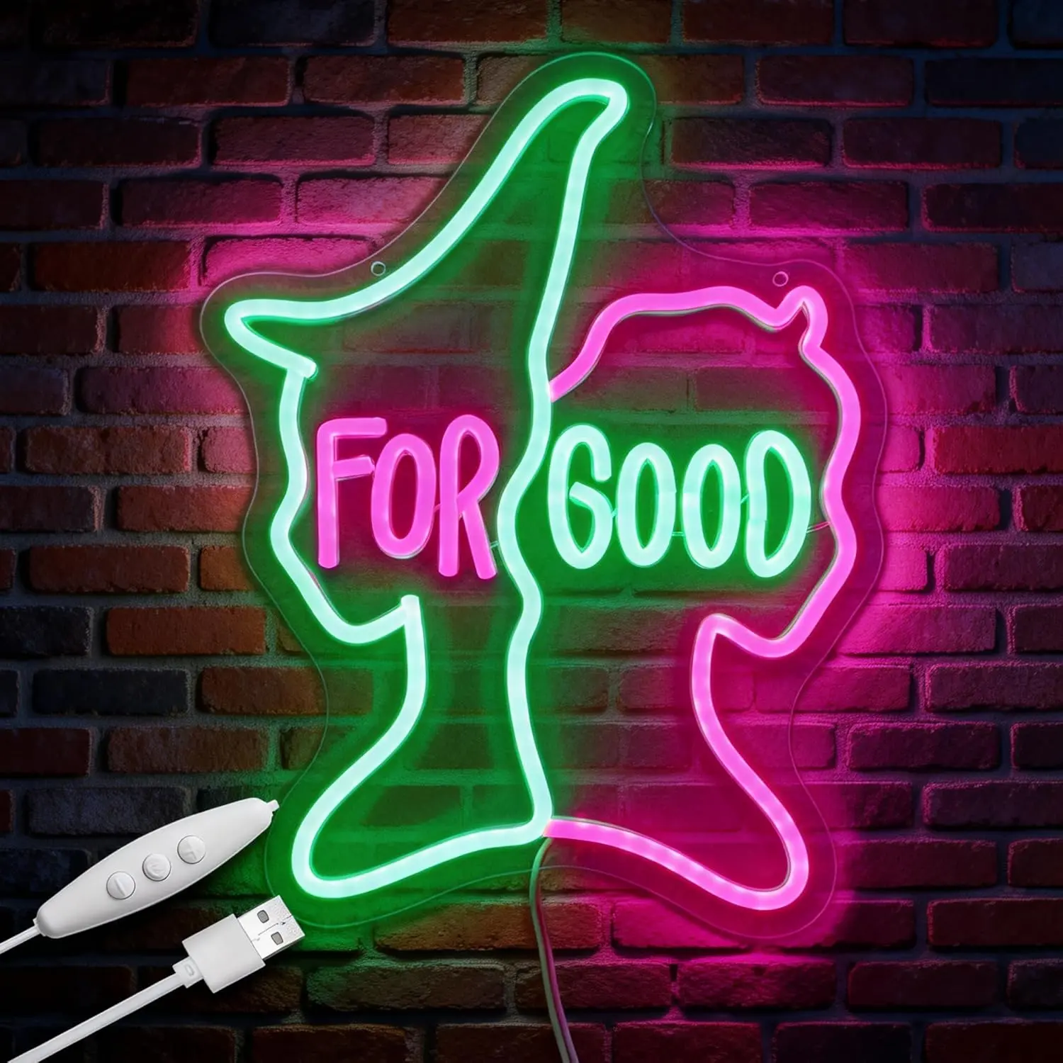 For Good Neon Sign, Music Merch,Witch Decor | Green and Pink,Broadway Inspired Gift, Wall Decor, 14.5"x11.4"，Poignant Farewell Ballad