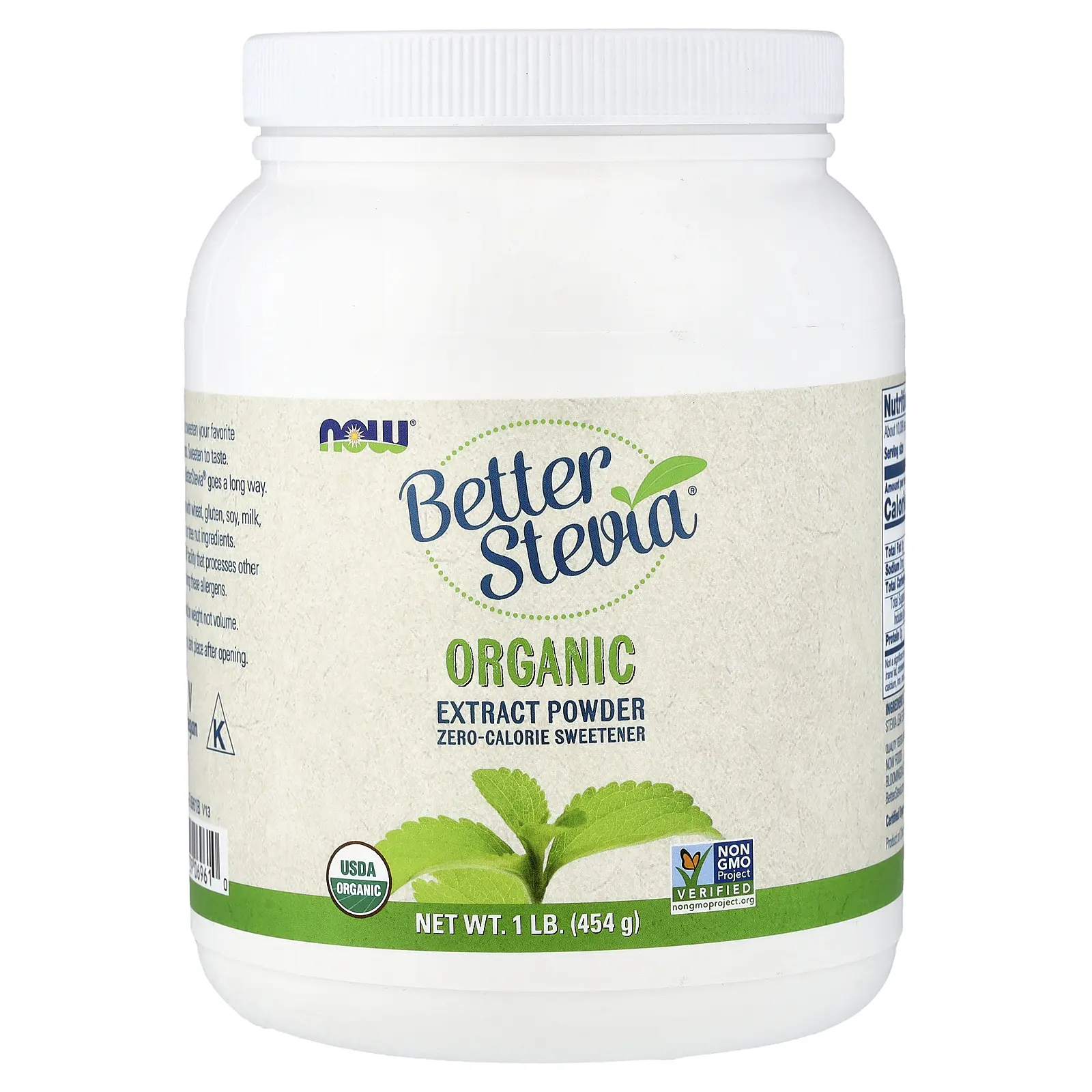 NOW Foods Better Stevia®, Zero-Calorie Sweetener, Organic Extract Powder, 1 lb (454 g)