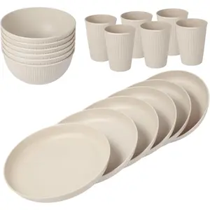 36pcs/18pcs Wheat Straw Dinnerware Sets, Unbreakable dish Set Reusable Plates, Bowls, and Cups Set dishes Dishwasher Microwave Safe for Kitchen Outdoor Travel Camping (Beige)