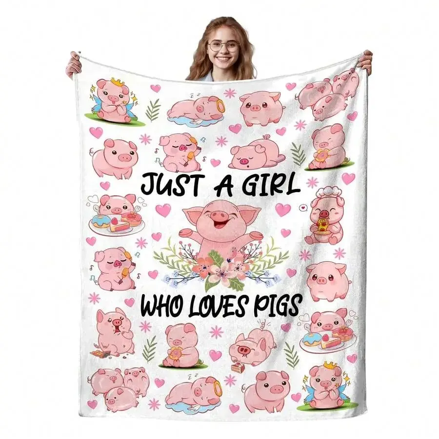 Cute Pig Blanket Gift For Pig Lovers, Piggy Stuff Animal Throw Blankets Pink Pigs Themed Gifts For Women Adults 50"X40", Soft Flannel Blanket - Multiple Sizes, Cozy Must-Have
