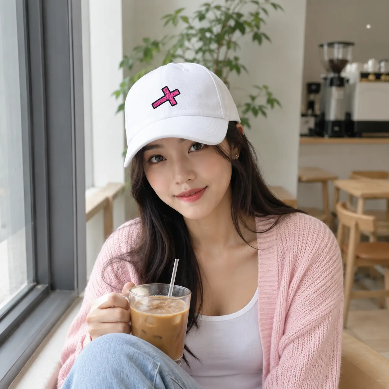 Pink Paisley Sideways Cross White Flat Trucker Hat | Faith Streetwear Snapback