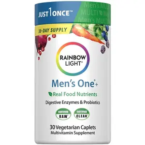 Rainbow Light Mens Multivitamin One + | 30 Caplets | Real Food Nutrients, Digestive Enzymes & Probiotics