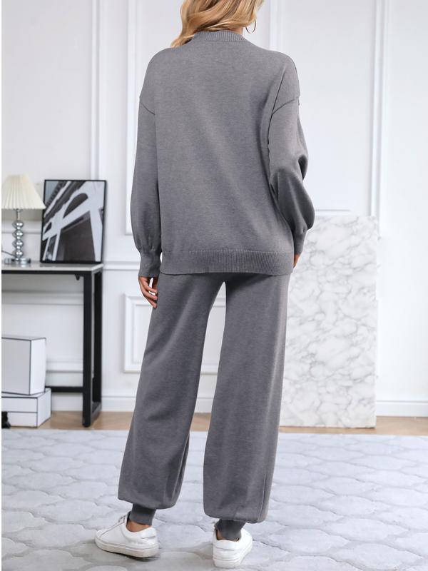SuperPrity Two Piece Sweater Set for Women Casual Long Sleeve Outfits Crew Neck Pullover Top with Sweatpants Knit Jogger Set