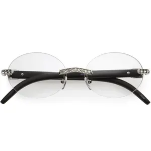Fashion Culture Women's Rimless Oval Blue Light Blocking Glasses - Crystal-Embellished Frames, Black/Silver Options, Screen-Use Fashion Eyewear