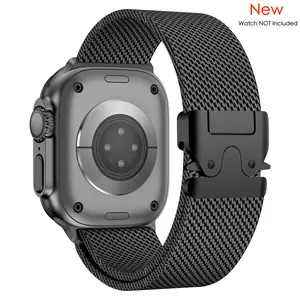 Milanese Watch Straps Compatible with Apple Watch  Band 49mm 46mm 45mm 44mm for Men with Secure Parachute-Style Buckle