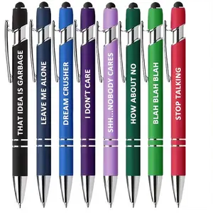 8‑Piece Funny Sarcastic Quote Ballpoint Pens — Black Ink with Stylus Tip, Medium Point Smooth Writing — Office & Gifts for Women, Holiday Present