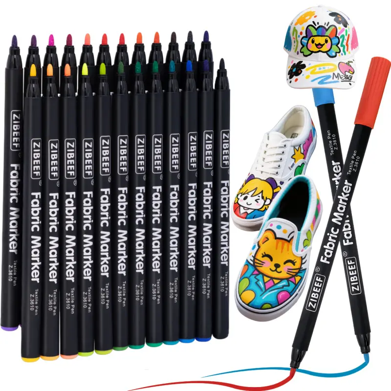 12/24 Colors Fabric Markers - Fine Tip Fabric Markers Permanent Drawing Markers for Clothes - No Bleed Pens for T-Shirts, Bags, Textile, Canvas, and more - Art Supplies - Drawing Tools