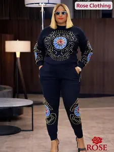 Luxury Gold Thick Studded Floral Patch Premium Knit Two-Piece Set