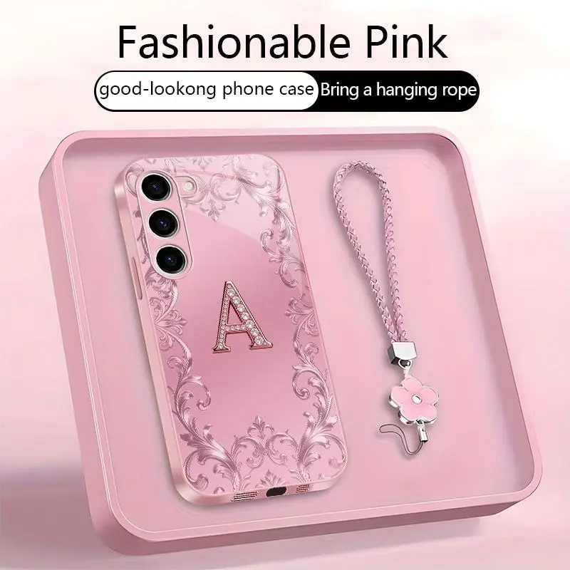 Suitable for [Galaxy S23 5g] high-end women's phone case🥰，free four-leaf clover lanyard included—choose any one of the 26 letters. Drop-resistant and fingerprint-proof. YM99