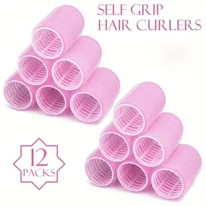 Hair Curlers Rollers, 12Pcs Hair Rollers Hair Curlers Self Grip Holding Rollers with 12 Pcs Hair Clips for Long Medium Short Thick Fine Thin Hair Bangs Volume