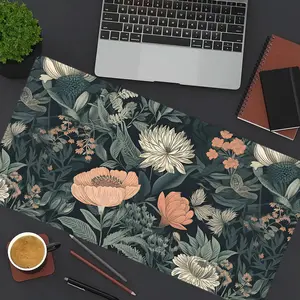 1pc Boho Flowers Gaming Mouse Pad Lush Floral Design Extended Desk Mat Desktop Accessory Office Desk Accessories- Non-Slip Stitched Edge Computer Mat For Desk 35.4x15.7 Inches Rubber Base Laptop Keyboard Pad for Home Office & Gamer, Durable