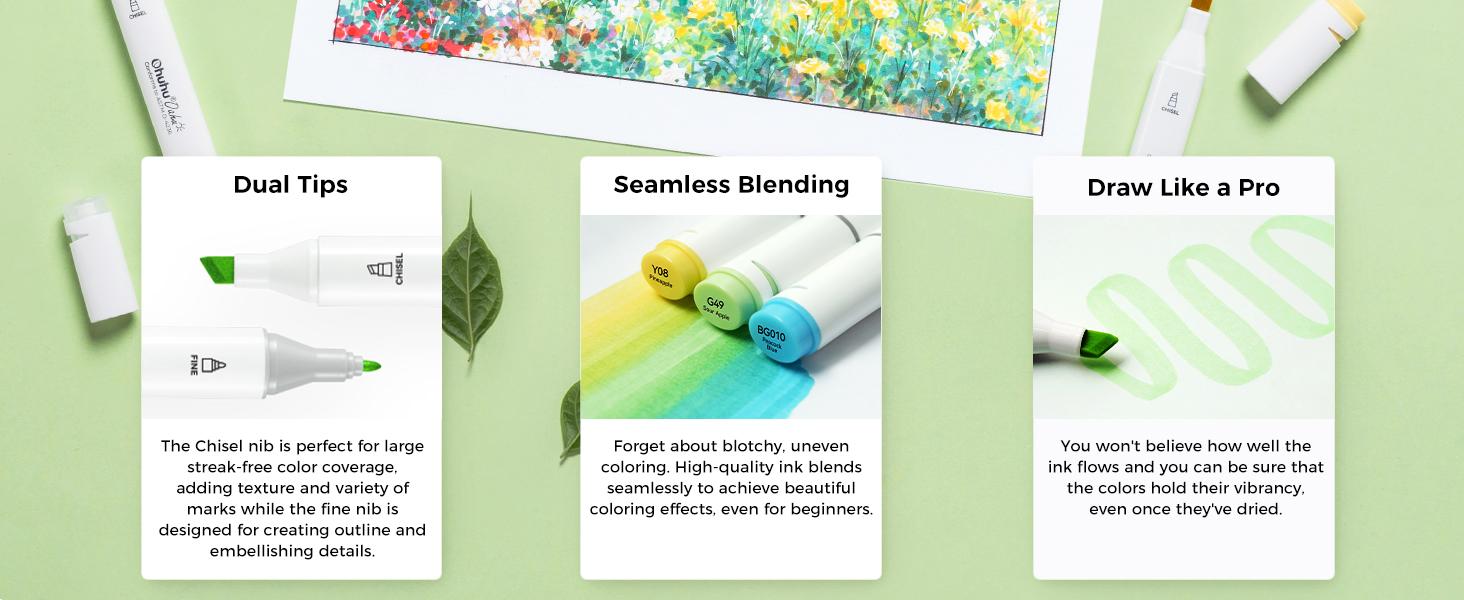 Ohuhu Alcohol Markers:  Chisel & Fine - 320 Colors - Double Tipped Art Markers for Artists Adults Coloring Drawing Sketching Illustration - Refillable - AP Certificated - Oahu Series of Ohuhu - Women's Day Gift
