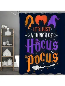 Spooky Halloween Shower Curtain Set - Water-Resistant, Cartoon Witch Print, Unlined, Machine Washable, Gothic Bathroom Decoration with 12 Hooks,Perfect for Halloween Party Supplies and Bathroom Decor