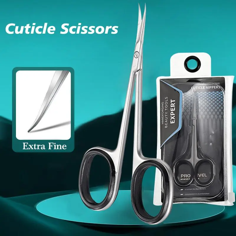 Professional Cuticle Scissors Manicure Scissors Nail Clippers Stainless Steel Extra Fine Curved Manicure Eyelashes Eyebrow Tools