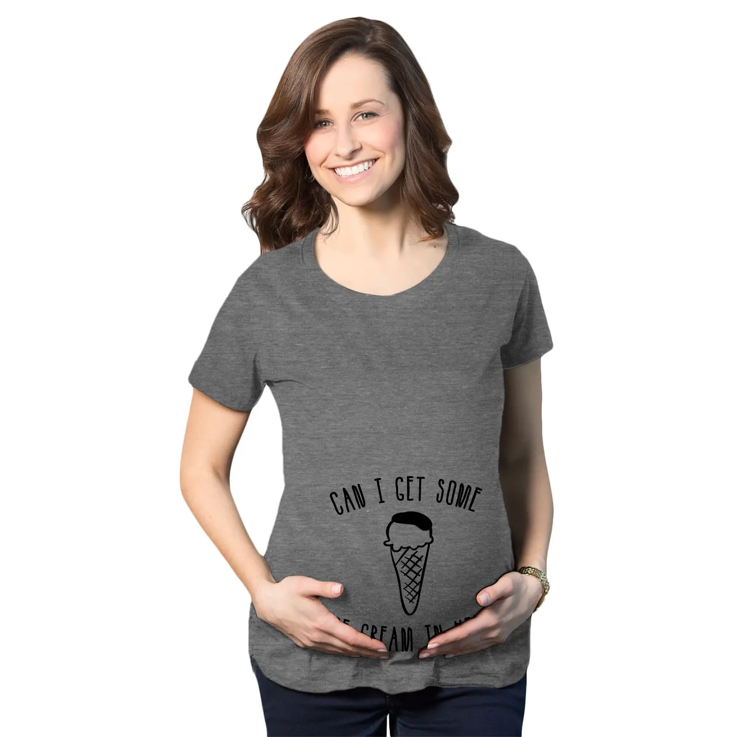 Maternity Can I Get Some Ice Cream In Here Funny Announce Pregnancy T shirt Funny Graphic Maternity Tee Cute Pregnancy Tees With Plus Sizes Pregnant Funny Food Short Sleeve Maternity Shirts Dark Grey