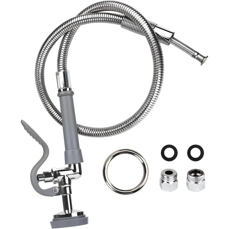 Commercial Pre-rinse Hose with Sprayer 38 Inch Flexible Stainless Hose with Spray Valve Replacement Kit for Wall Mount Commercial Kitchen Sink Faucet(Grey)