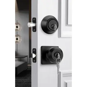 Exterior Deadbolt and Keyed Entry Door Knob Set, Key Entry Front Black Door Knob with Lock and Key (1 Pack)