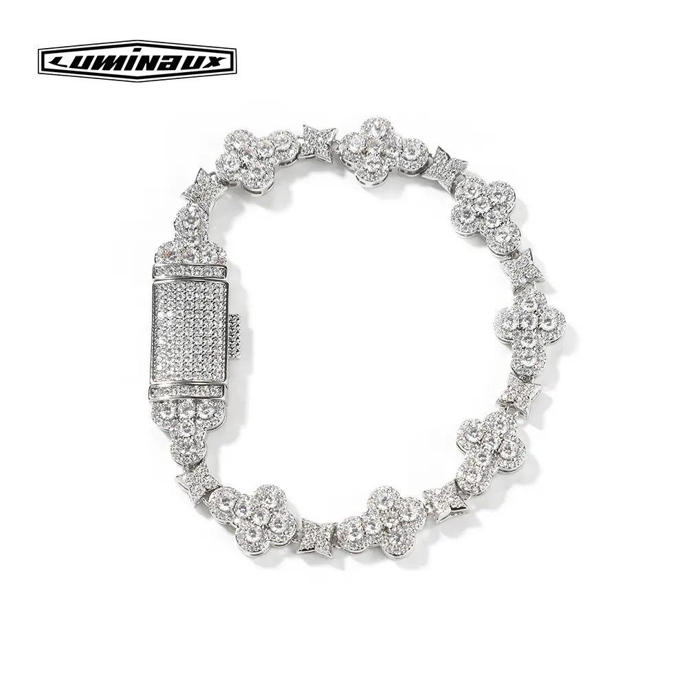 [LUMI71] D Color VVS Iced-Out 10mm Flower Design Zirconia Bracelet - Exquisite Artificial Gemstone Hiphop Jewelry, Fashionable Bracelet Style, Accessories for Women, Unisex Adult Wear