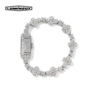 [LUMI71] D Color VVS Iced-Out 10mm Cross Flower Zircon Exquisite Bracelet, Fashionable Bracelet Style for Male & Female Adults, Hiphop Niche Personality Artificial Gemstone Jewelry