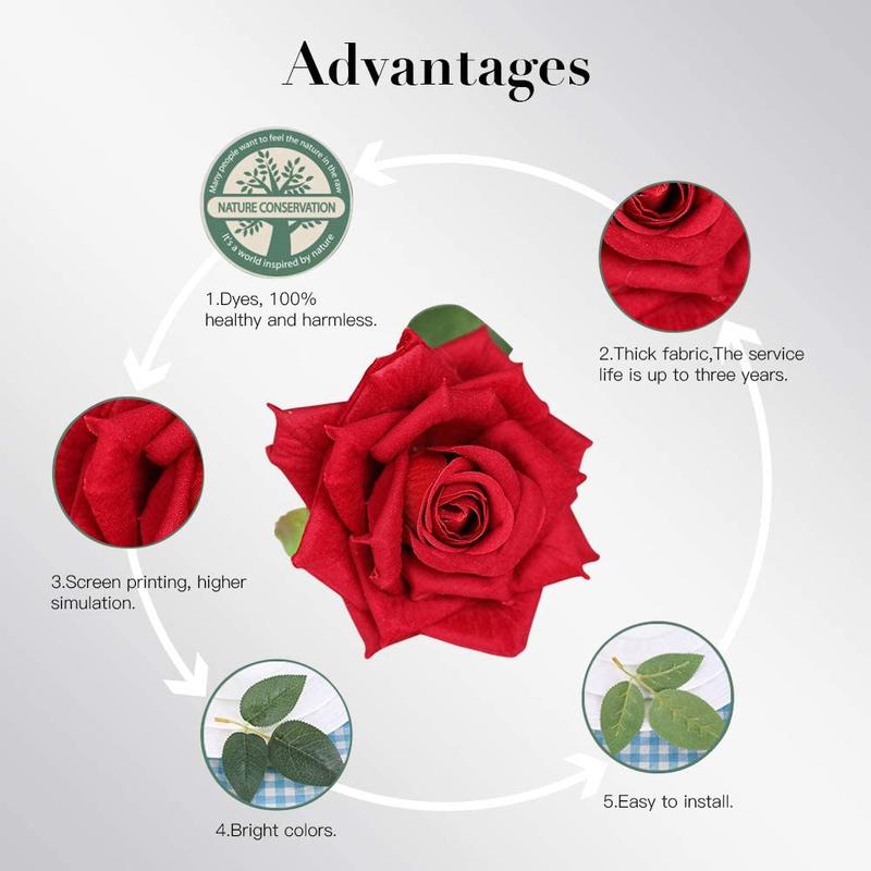 20Pcs Red Silk Roses Artificial Flowers Realistic Bouquet Home Decor valentine   Plants