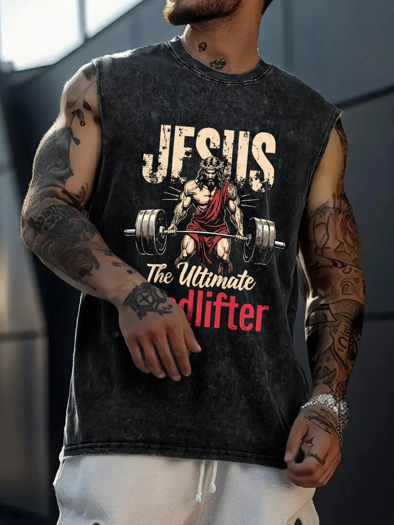 Men's Jesus Print Tank Top, Regular Fit Casual Sleeveless Graphic Vest for Gym Workout Running, Men's Top for Summer, Menswear