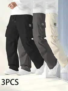 3 Pack Men's Tactical Cargo Pants, Elastic Waistband & Multi-Pocket Design, Perfect for Spring & Summer, Ideal for Outdoor Activities, Trouser, Menswear tiktokshopspringglowup,summervibes outdoorfun
