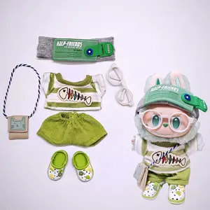 Clothing Set For 17cm LABUBU Doll, Trendy Knit Outfit Set for 6.7" Doll (Only Clothes No Doll),Stylish Street Style with Goggles, Hat, Top, Pants &Shoes, Cozy & Cool