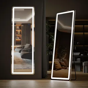 Floor Mirror Stand Mirror Full Length with LED Lights, Floor Mirror Dimming & 3 Color Lighting Floor Mirror Stand Mirror Full Length with LED Lights, Floor Mirror Dimming & 3 Color Lighting