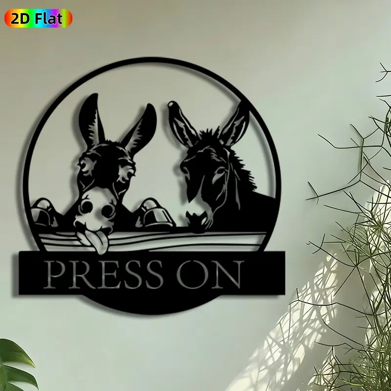 1pc Donkey Duo Metal Wall Art, Press On Statue Mural, Intricate Craftsmanship, Artistic Metalwork, Perfect for Housewarming, Thanksgiving Decor, Perfect for Farmhouse Kitchen Garden Fence Decor, Ideal Gift for Rustic Decor Enthusiasts.