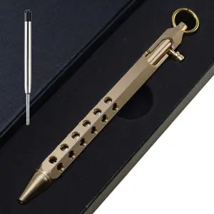 Six-Edge Solid Brass Pen, Bolt Action EDC Pocket Signature Pen