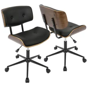 【GOOGREAT】Lombardi Mid-Century Modern Adjustable Office Chair with Swivel in Walnut and Black by LumiSource