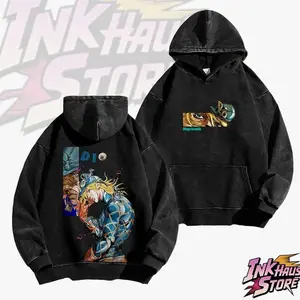 “Diego Brando”acid wash hoodie, also known as "DIO," from the manga *JoJo's Bizarre Adventure* Part 7: *Steel Ball Run* - Long Sleeve Cotton Unisex Vintage Hoodie Y9G