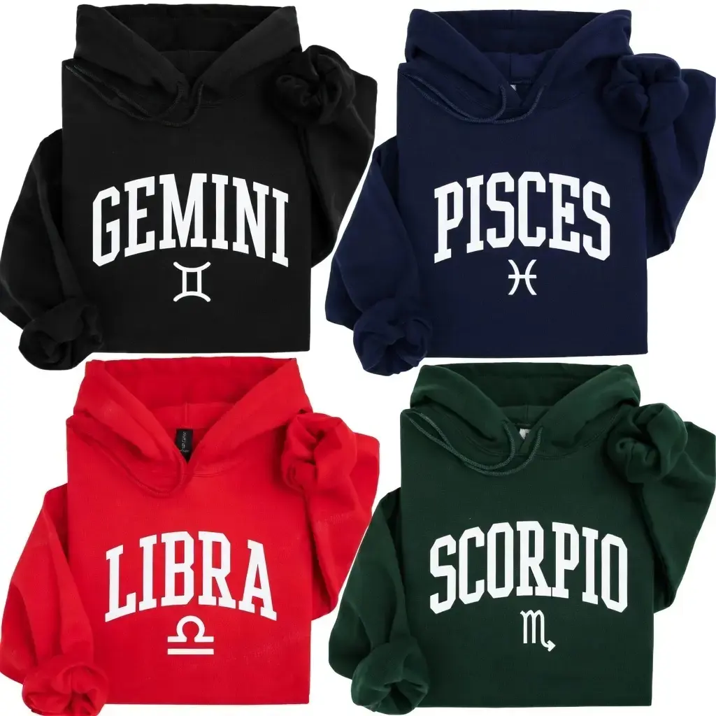 [Full 12 Zodiac] Minimalist Zodiac Hoodie – Astrology Sign Graphic Pullover for Men and Women, Cozy Horoscope Hoodie with Bold College Letter Design, Perfect Gift for Zodiac Lovers-DPCLICK