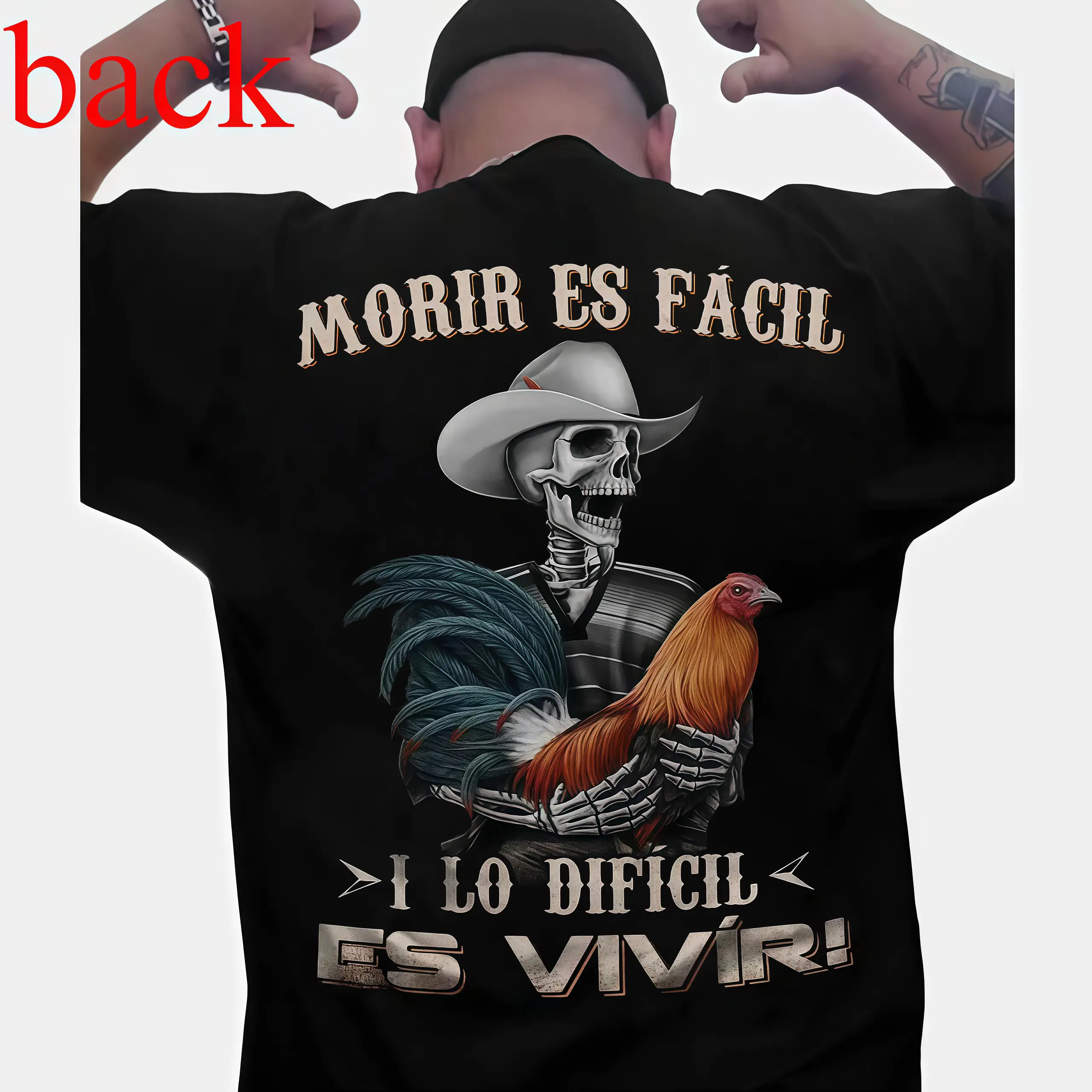 Men's Moris Es Facil Mexican Style T-Shirt, Big Rooster Gamefowl Shirt, Father's Day Ideal Gift, Shirt For Dad For Husband For HimCotton Menswear