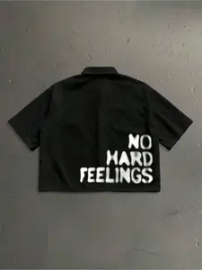 Men's Casual Loose Short Sleeve Woven Shirt, Letter Pattern, Young Daily Wear, Fashion Street Style, Outdoor Clothing