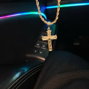 Gold-Tone Rope Chain Necklace with cross Pendant for Men Women Fashion Jewelry