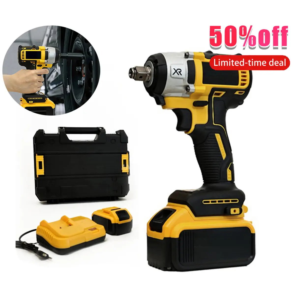 Cordless Impact Wrench Tools 1/2 Inch , nut moving Brushless Electric impact wrench, 3600RPM High Torque Impact Gun suitable for Home car tire repair