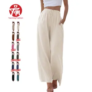 Tanming Viral 2026 Palazzo Pants for Women - Beach to Street Wide Leg + Pockets | Lightweight Summer Trousers Maxi Style Womenswear Chic Comfy Basic Minimalist Bottom