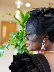 Fascinator Fashion Hat with Elegant Black Netting and Feather Accents for Special Occasions