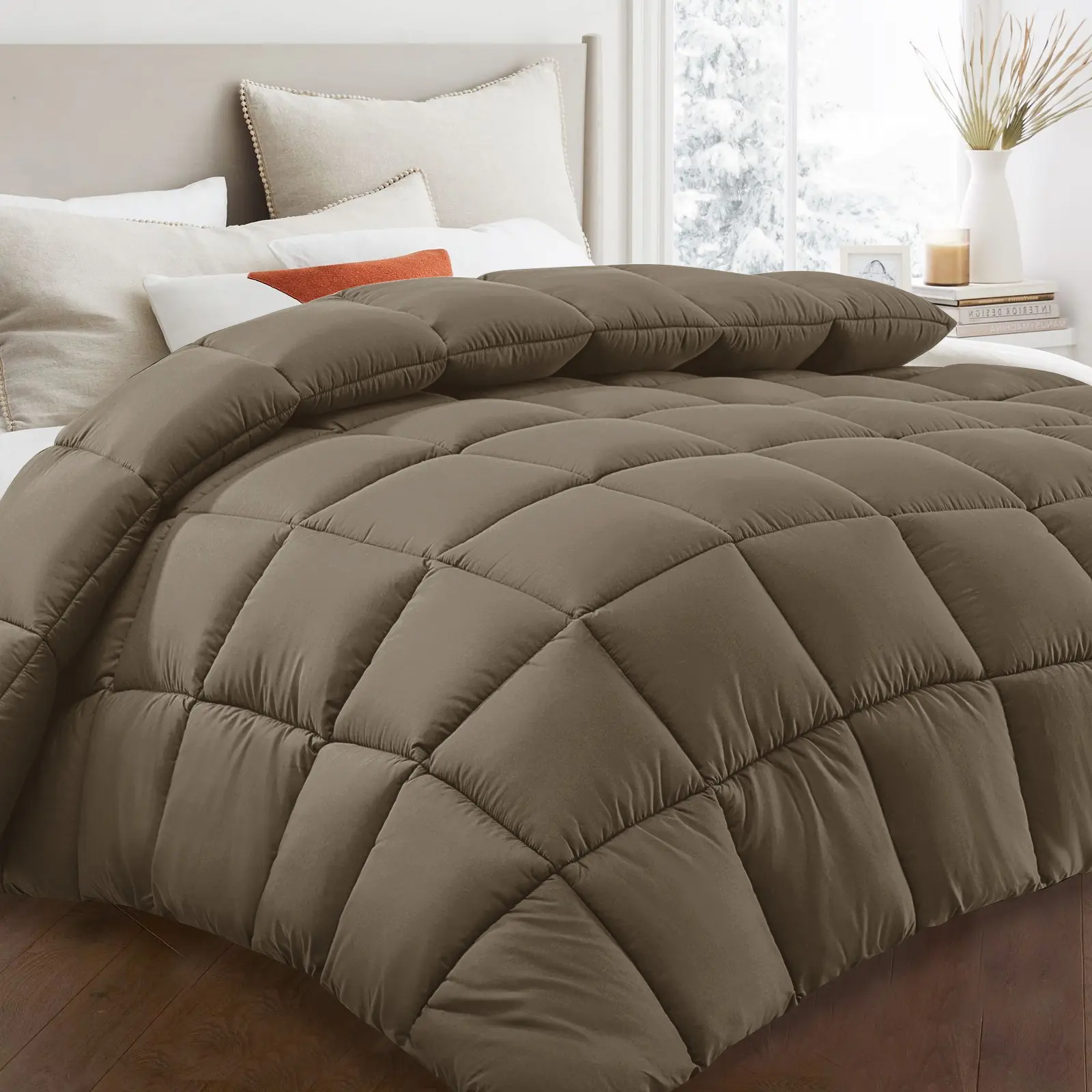 Taupe - Square Checkered Quilt