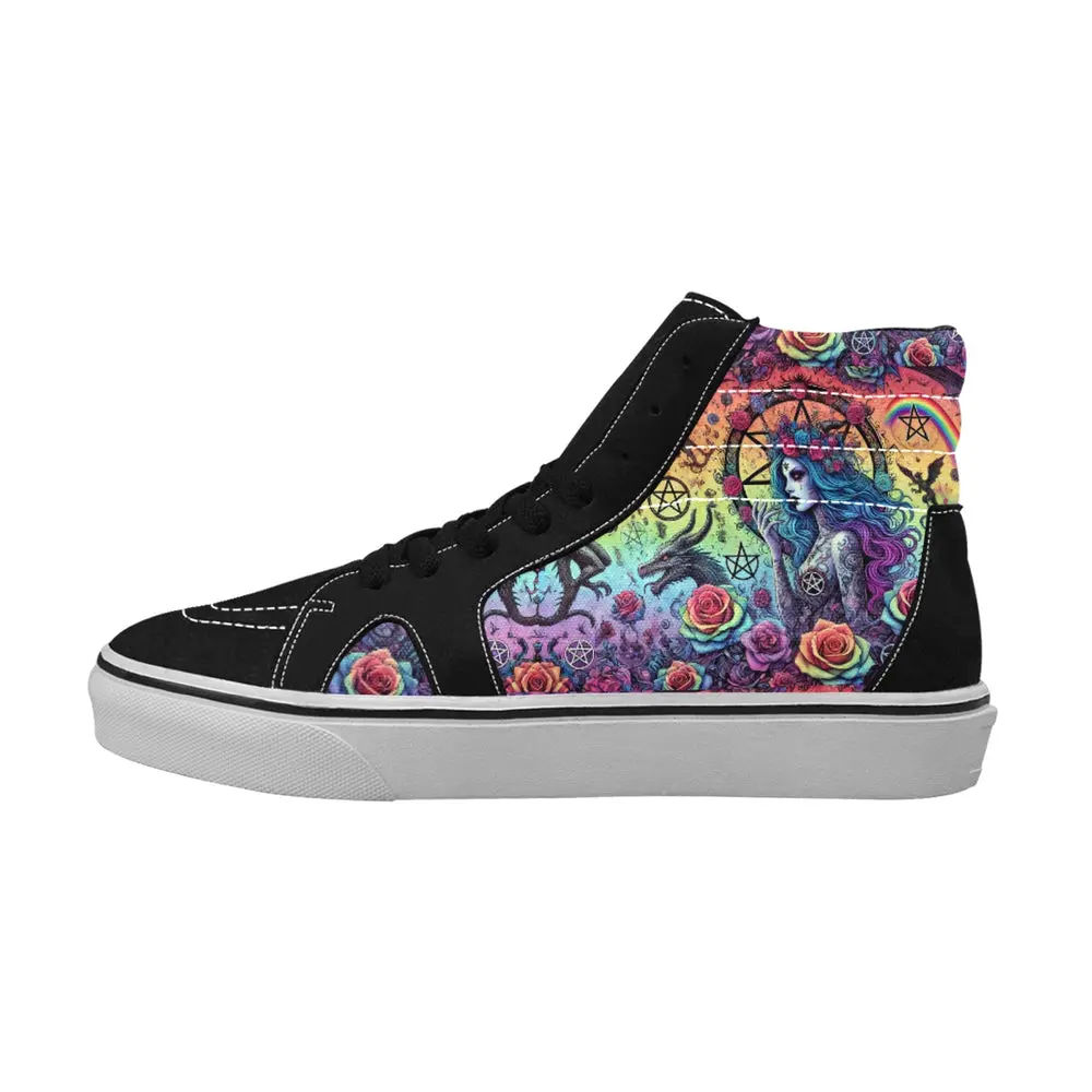 Trendy Trippy Everyday Rainbow Occult Gothic Witch Goddess Casual Women's Lace-Up Canvas Shoes Print 5
