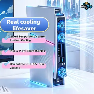 PS5 Slim Cooling Fan with LED Light, Silent External Cooler for PS5 New Slim Console, Quiet Noise Reduction Host Cooler Accessories Usb,Temperature Controlled Cooling